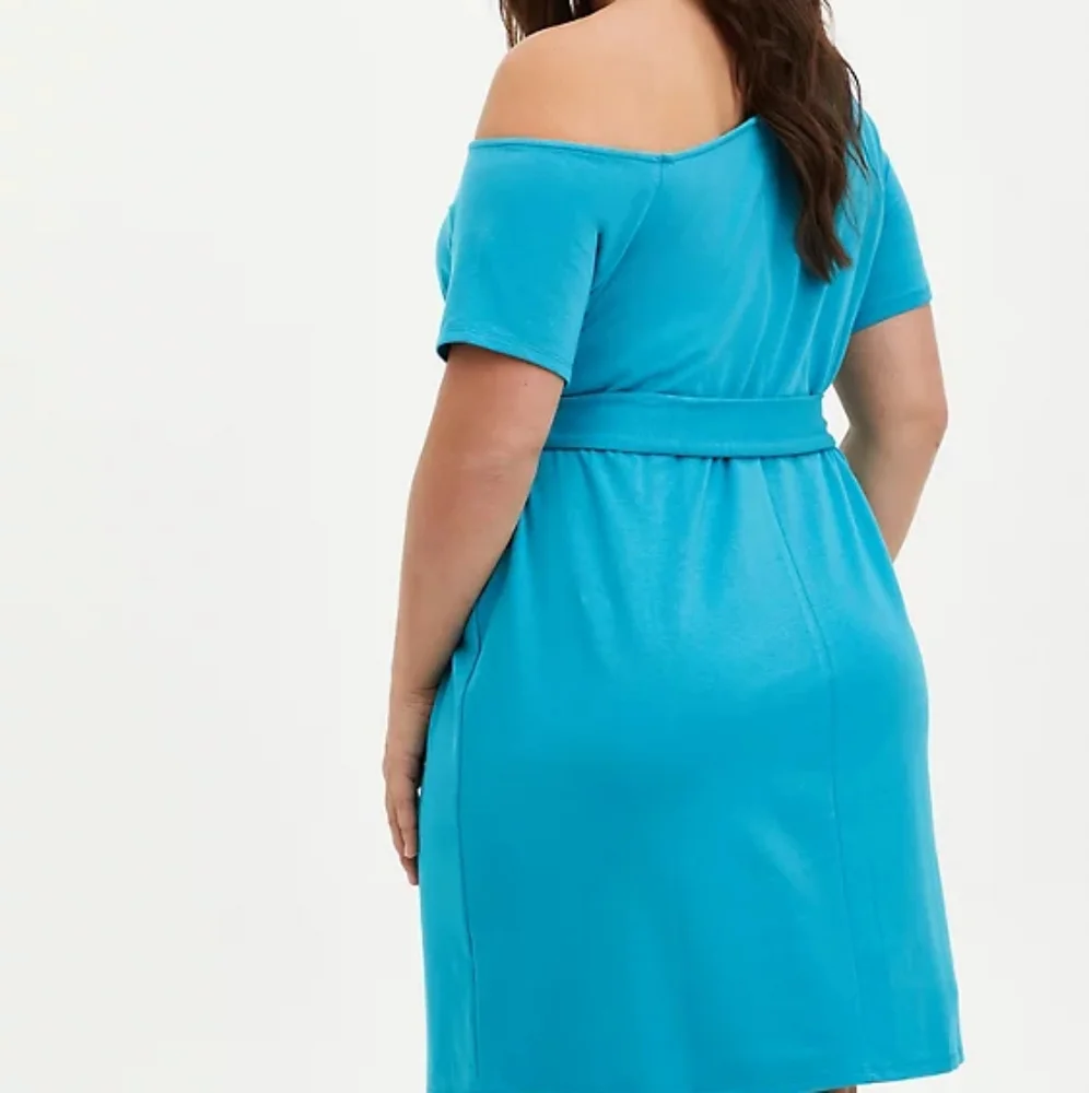 Torrid french terry teal off shoulder tshirt dress. Size 3x 22-24 - Picture 3 of 10